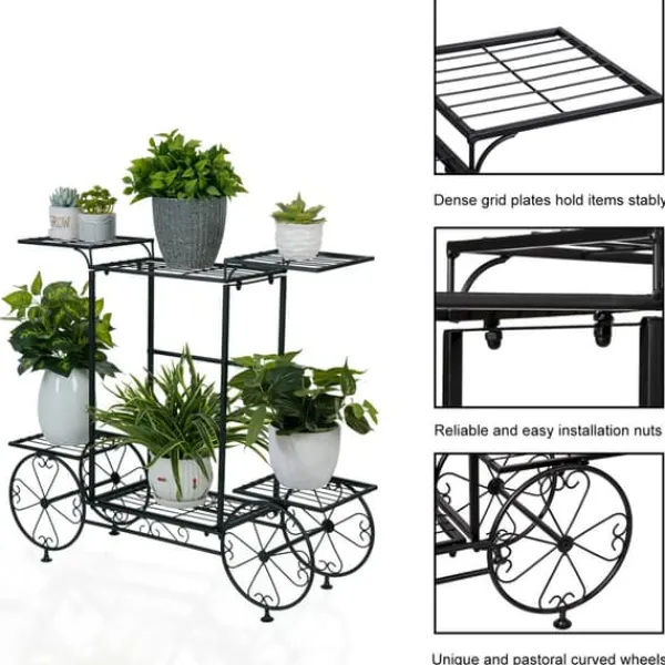 Online Plantehylde i vognstil - Blomsterreol - 6 Niveauer - Metal - Parisisk Stil - Inde/ude - Sort Plantestativer
