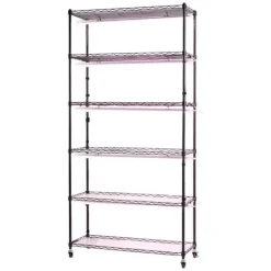 New Plantehylde med vækstlampe - 6-lags plantestativ - Højde 180 cm - Hjul - Timer - Vækstlys 150 W 3800K fuldspektrum - Metal stativ - Til frøopstart Plantestativer