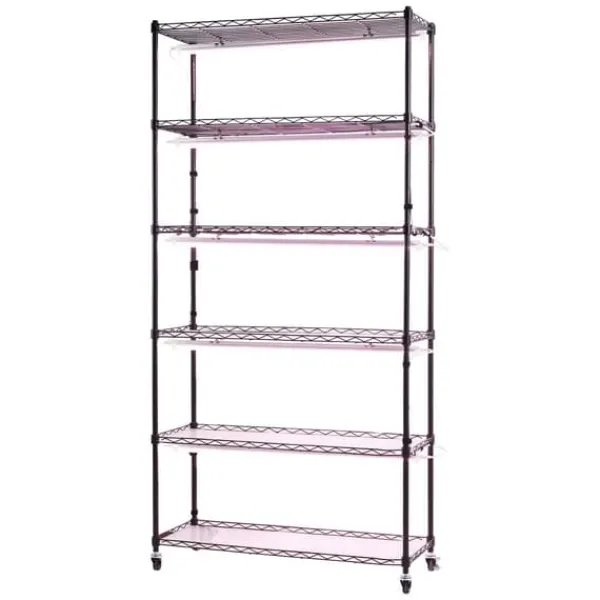 New Plantehylde med vækstlampe - 6-lags plantestativ - Højde 180 cm - Hjul - Timer - Vækstlys 150 W 3800K fuldspektrum - Metal stativ - Til frøopstart Plantestativer