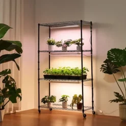 Kit Til Plante- & Urtedyrkning^Plantehylde Med Vækstlampe - Indendørs Plantestativ - 4 Niveauer - 150 cm Højt - Med Hjul - 90 W 3-Farvet Fuldspektrum - Til Frøspiring