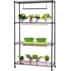 Kit Til Plante- & Urtedyrkning^Plantehylde Med Vækstlampe - Indendørs Plantestativ - 4 Niveauer - 150 cm Højt - Med Hjul - 90 W 3-Farvet Fuldspektrum - Til Frøspiring