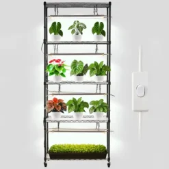 Kit Til Plante- & Urtedyrkning^Plantehylde med vækstlys - Indendørs plantestativ på hjul - 180 cm Høj - 192 W 5000 K Fuldspektret - Kraftigt Metal - Til Frøspiring