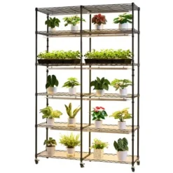 New Plantehylde, 6-niveaus dobbelt række indendørs planteholder, 120x35x180 cm, metal Plantestativer