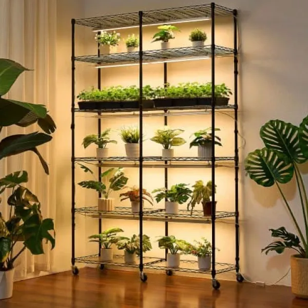 New Plantehylde, 6-niveaus dobbelt række indendørs planteholder, 120x35x180 cm, metal Plantestativer