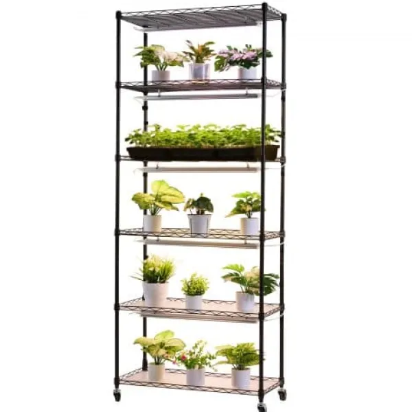 Hot Plantehylde, 6-niveaus indendørs planteholder med vækstlys, 75x35x180 cm Plantestativer