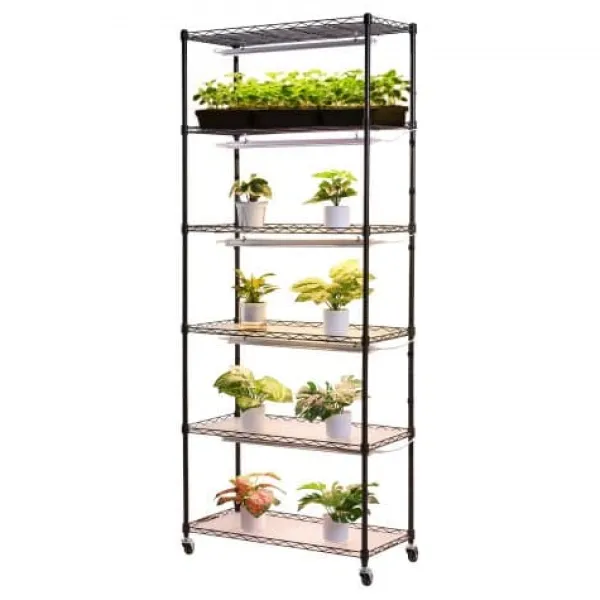 Hot Plantehylde, 6-niveaus indendørs planteholder med vækstlys, 75x35x180 cm Plantestativer