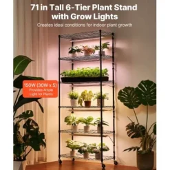 Hot Plantehylde, 6-niveaus indendørs planteholder med vækstlys, 75x35x180 cm Plantestativer