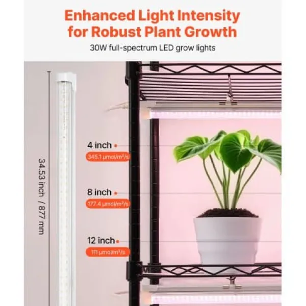Hot Plantehylde, 6-niveaus indendørs planteholder med vækstlys, 90x35x180 cm, metal Plantestativer