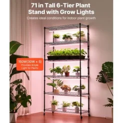 Hot Plantehylde, 6-niveaus indendørs planteholder med vækstlys, 90x35x180 cm, metal Plantestativer