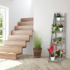Discount Plantehylde, Træ, 160x41x50 cm, Grå Plantestativer