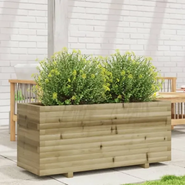 Plantningsbænke^Plantekasse i fyrretræ - Imprægneret og robust | Størrelse: 110x40x49,5 cm