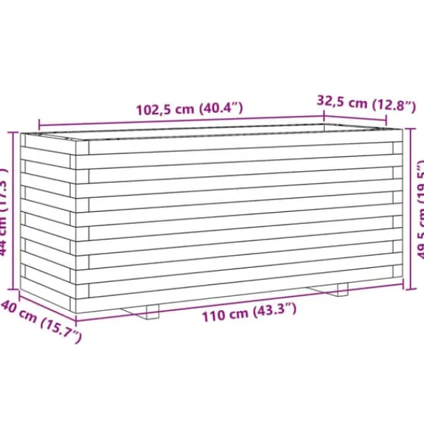 Plantningsbænke^Plantekasse i fyrretræ - Imprægneret og robust | Størrelse: 110x40x49,5 cm