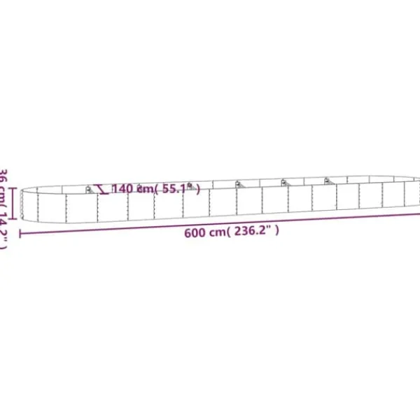 Plantningsbænke^Plantekasse i galvaniseret stål - Robust højbed til haven | Størrelse: 600x140x36 cm | Farve: Sølv