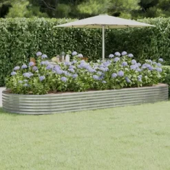 Plantningsbænke^Plantekasse i galvaniseret stål - Højbed til have & terrasse | Størrelse: 373x140x36 cm | Farve: Sølv