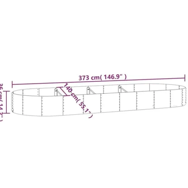 Plantningsbænke^Plantekasse i galvaniseret stål - Højbed til have & terrasse | Størrelse: 373x140x36 cm | Farve: Sølv