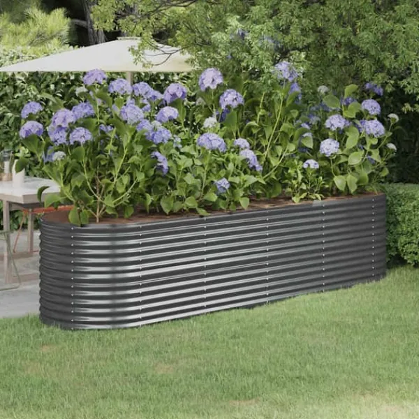 Plantningsbænke^Plantekasse i galvaniseret stål - Højbed til have og terrasse | Størrelse: 296x80x68 cm | Farve: Antracitgrå