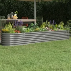 Plantningsbænke^Plantekasse i galvaniseret stål - Højbed til have og terrasse | Størrelse: 260x40x36 cm | Farve: Grå