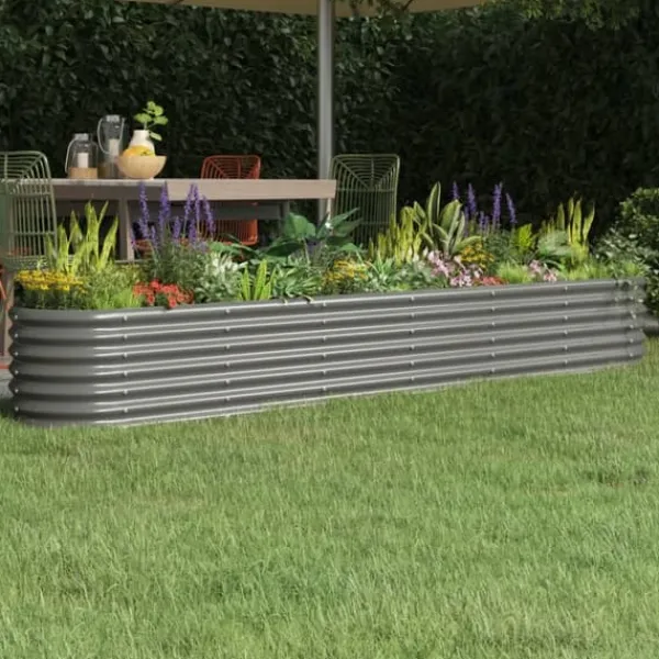 Plantningsbænke^Plantekasse i galvaniseret stål - Højbed til have og terrasse | Størrelse: 260x40x36 cm | Farve: Grå
