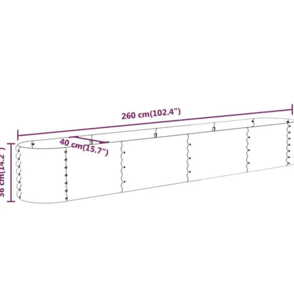 Plantningsbænke^Plantekasse i galvaniseret stål - Højbed til have og terrasse | Størrelse: 260x40x36 cm | Farve: Grå