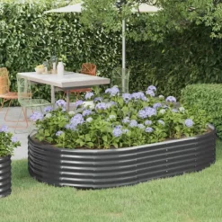 Plantningsbænke^Plantekasse i galvaniseret stål - Højbed til have og altan | 214x140x36 cm | Farve: Antracitgrå