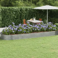 New Plantekasse i galvaniseret stål - Højbed til haven | Størrelse: 450x140x36 cm | Farve: Sølv Plantningsbænke