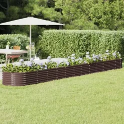 Plantningsbænke^Plantekasse i galvaniseret stål - Højbed til have | Størrelse: 512x80x36 cm | Farve: Brun
