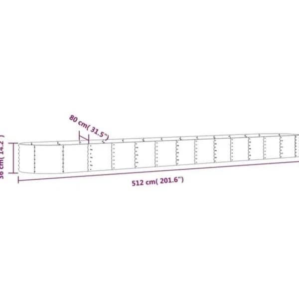 Plantningsbænke^Plantekasse i galvaniseret stål - Højbed til have | Størrelse: 512x80x36 cm | Farve: Brun