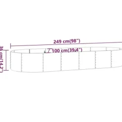 New Plantekasse i galvaniseret stål - Robust højbed | Farve: Antracitgrå | Størrelse: 249x100x36 cm Plantningsbænke