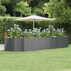 Best Plantekasse i galvaniseret stål - Højbed til have og terrasse | Størrelse: 367x140x68 cm | Farve: Antracitgrå Plantningsbænke