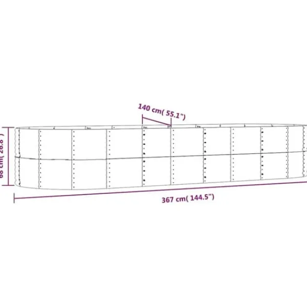 Best Plantekasse i galvaniseret stål - Højbed til have og terrasse | Størrelse: 367x140x68 cm | Farve: Antracitgrå Plantningsbænke