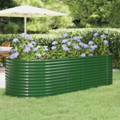 Plantningsbænke^Plantekasse i galvaniseret stål - Højbed til have og terrasse | Størrelse: 249x100x68 cm | Farve: Grøn