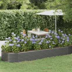 Plantningsbænke^Plantekasse i galvaniseret stål - Højbed | Størrelse: 322x100x36 cm | Farve: Grå