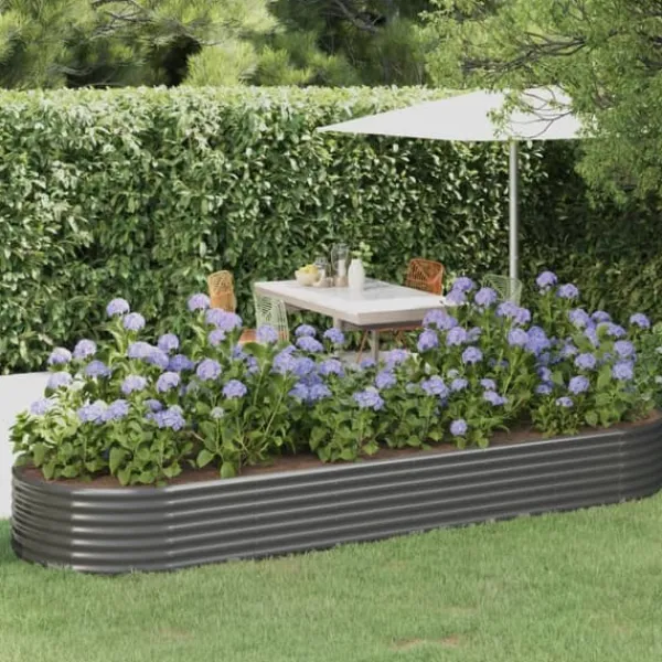 Plantningsbænke^Plantekasse i galvaniseret stål - Højbed | Størrelse: 322x100x36 cm | Farve: Grå