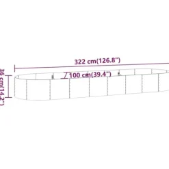 Plantningsbænke^Plantekasse i galvaniseret stål - Højbed | Størrelse: 322x100x36 cm | Farve: Grå