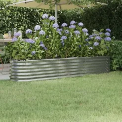 Plantningsbænke^Plantekasse i galvaniseret stål - Robust højbed | Størrelse: 224x40x36 cm | Farve: Sølv