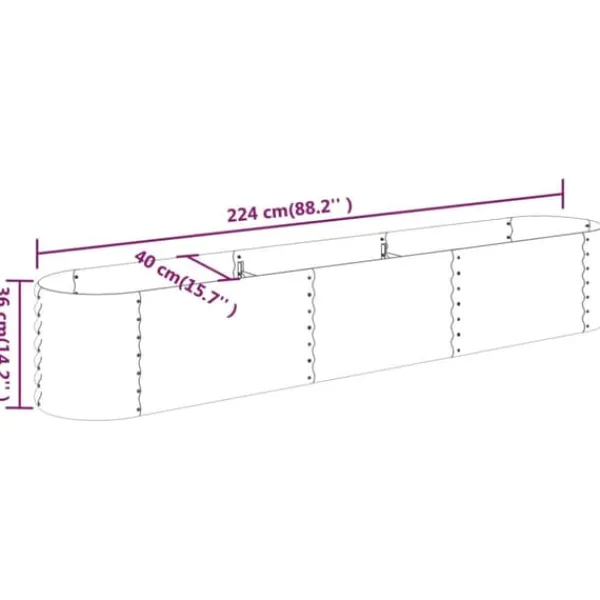 Plantningsbænke^Plantekasse i galvaniseret stål - Robust højbed | Størrelse: 224x40x36 cm | Farve: Sølv