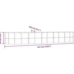 Plantningsbænke^Plantekasse i galvaniseret stål - Højbed | Størrelse: 447x140x68 cm | Farve: Sølv
