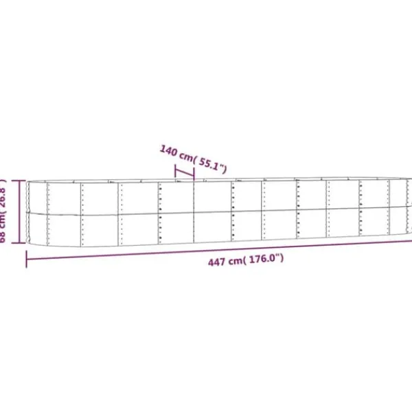 Plantningsbænke^Plantekasse i galvaniseret stål - Højbed | Størrelse: 447x140x68 cm | Farve: Sølv
