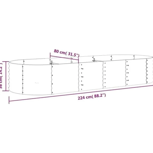 Plantningsbænke^Plantekasse i galvaniseret stål - Højbed til haver og terrasser | Størrelse: 224x80x36 cm | Farve: Grøn
