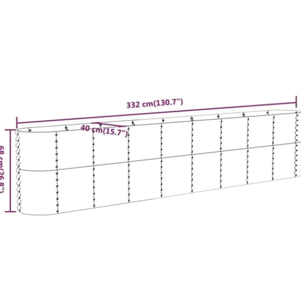 Best Plantekasse i galvaniseret stål - Højbed | Størrelse: 332x40x68 cm | Farve: Grå Plantningsbænke