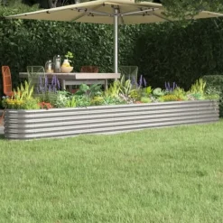 Plantningsbænke^Plantekasse i galvaniseret stål - Højbed | Størrelse: 332x40x36 cm | Farve: Sølv