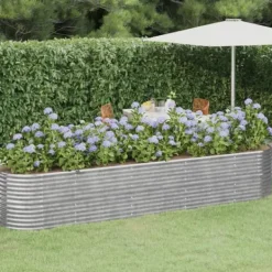 Plantningsbænke^Plantekasse i galvaniseret stål - Højbed til have og terrasse | Størrelse: 368x80x68 cm | Farve: Sølv