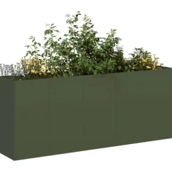 Sale Plantekasse i koldvalset stål - Stilfuld højbed til have | Farve: Olivengrøn | Størrelse: 200x40x80 cm Krukker & Plantebeholdere