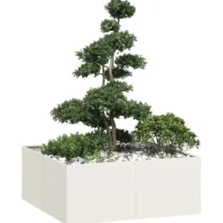 Krukker & Plantebeholdere^Plantekasse i koldvalset stål - Højbed til haver og terrasser | Størrelse: 100x100x40 cm | Farve: Hvid