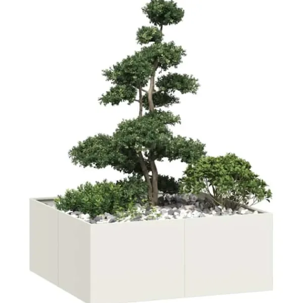 Krukker & Plantebeholdere^Plantekasse i koldvalset stål - Højbed til haver og terrasser | Størrelse: 100x100x40 cm | Farve: Hvid