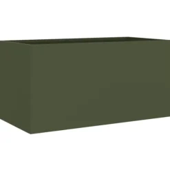 Plantekasse i koldvalset stål - Dekorativ til haven | Farve: Olivengrøn | Størrelse: 62x30x29 cm Plantningsbænke