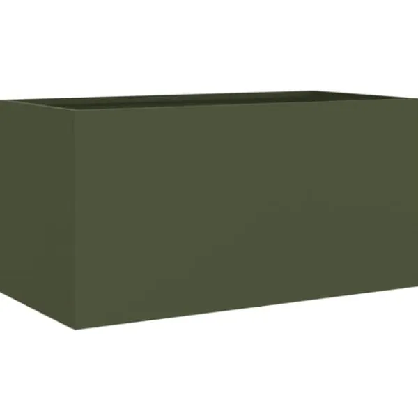 Plantekasse i koldvalset stål - Dekorativ til haven | Farve: Olivengrøn | Størrelse: 62x30x29 cm Plantningsbænke