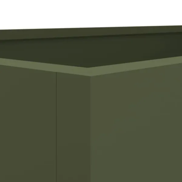Plantekasse i koldvalset stål - Dekorativ til haven | Farve: Olivengrøn | Størrelse: 62x30x29 cm Plantningsbænke
