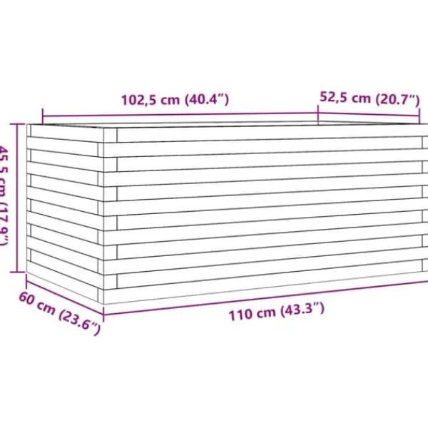 Sale Plantekasse i massivt fyrretræ - Robust og dekorativ | Størrelse: 110x60x45,5 cm Plantningsbænke