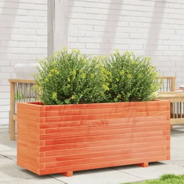 Krukker & Plantebeholdere^Plantekasse i massivt fyrretræ - Robuste blomsterkasser | Størrelse: 110x40x49,5 cm | Farve: Gyldenbrun
